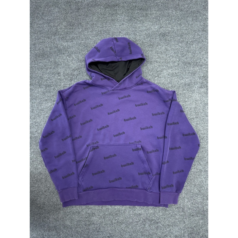 Twitch Allover Logo Purple Pullover Hoodie‎ Size Large Streaming